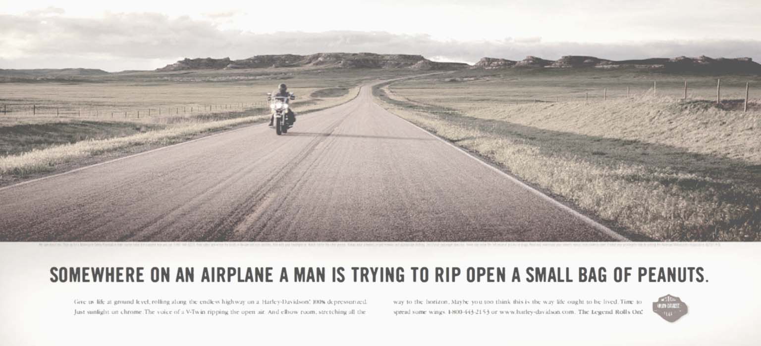 An Harley Davidson advertisement is an example of brand voice